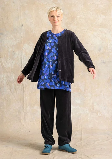 Solid-colour velour cardigan in organic cotton/recycled polyester - black