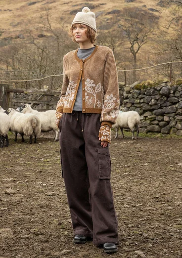 Geblümte Strickjacke „Hildur“ aus Wolle - messing-melange