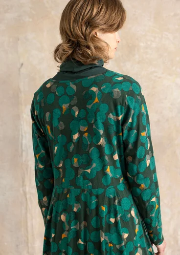 Robe à motif/unie "Frida" en jersey de coton biologique - vert bouteille clair/motif
