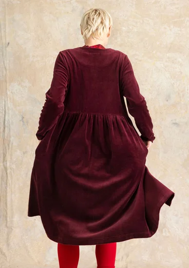 Robe boutonnée en velours de coton biologique/polyester recyclé - aubergine