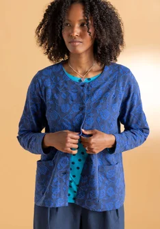 “Hazel” jersey cardigan in organic cotton/spandex - blue mussel