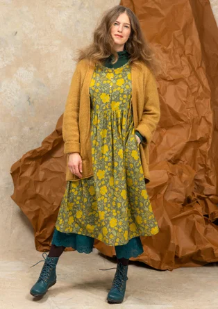 Geblümtes oder einfarbiges Kleid „Leah“ aus luftiger Bio-Baumwolle - olivenöl-gemustert