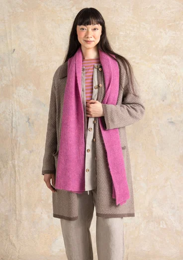 “Wilma” patterned and solid-colour long cardigan in lambswool - mole melange/patterned