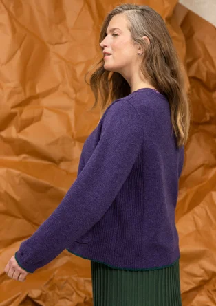 Gestreifte, gepunktete oder einfarbige Strickjacke „Wilma“ aus Lammwolle - gewitterlila-melange