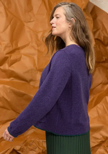 Gestreifte, gepunktete oder einfarbige Strickjacke „Wilma“ aus Lammwolle - gewitterlila-melange