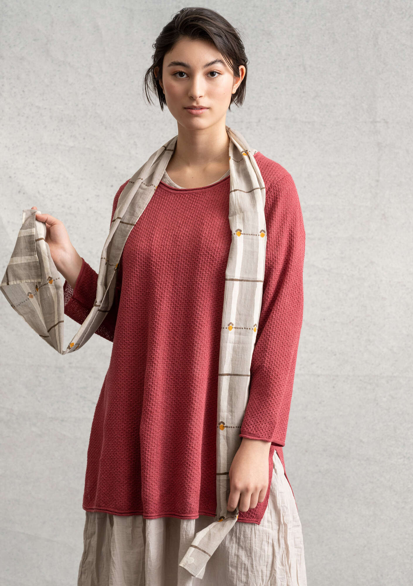 Tunic in a recycled linen knit fabric fig thumbnail
