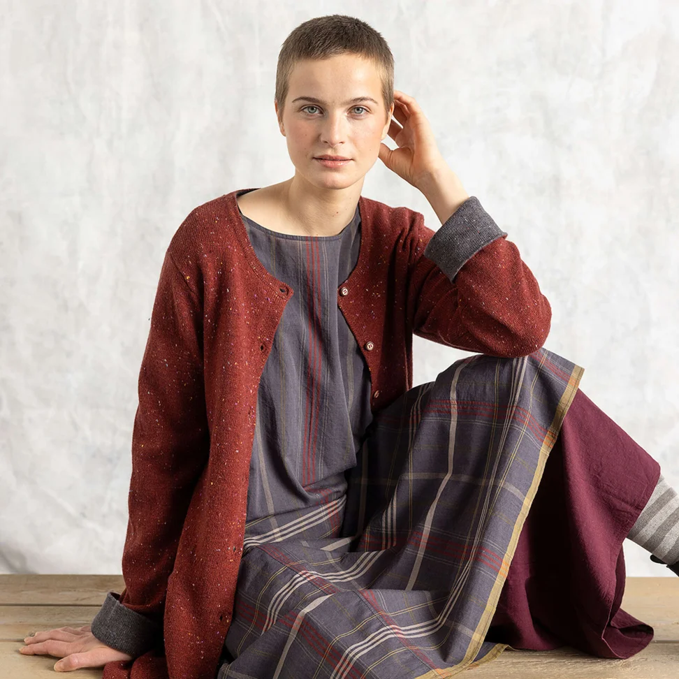 Lambswool blend coatigan - red curry/melange