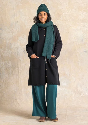 “Wilma” patterned and solid-colour long cardigan in lambswool - black