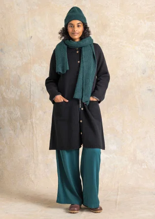 “Wilma” patterned and solid-colour long cardigan in lambswool - black