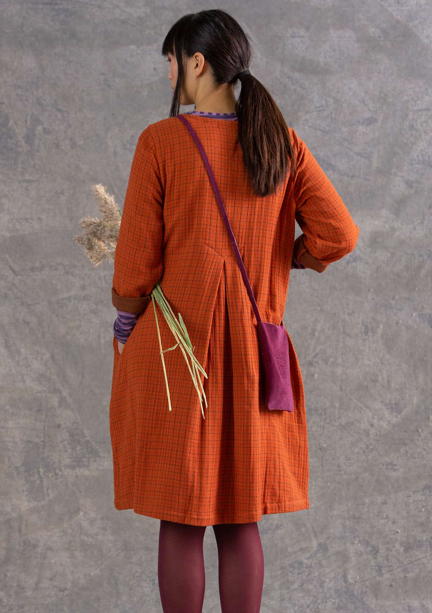 “Galia” woven dress in organic cotton terracotta thumbnail