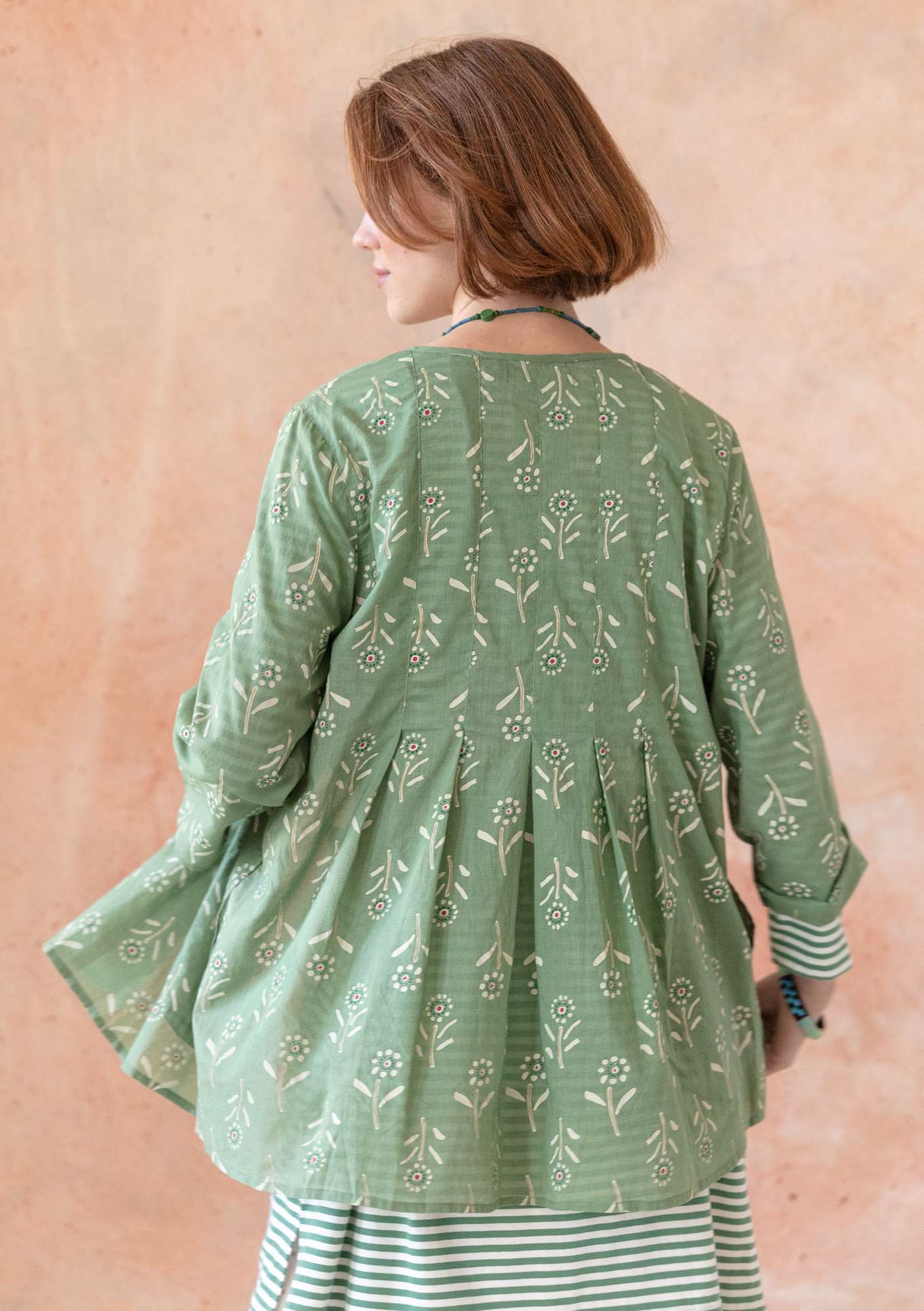 Woven “Chai” tunic in organic cotton ocean green thumbnail