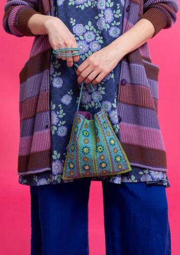 “Sunita” organic cotton embroidered bag - aqua green