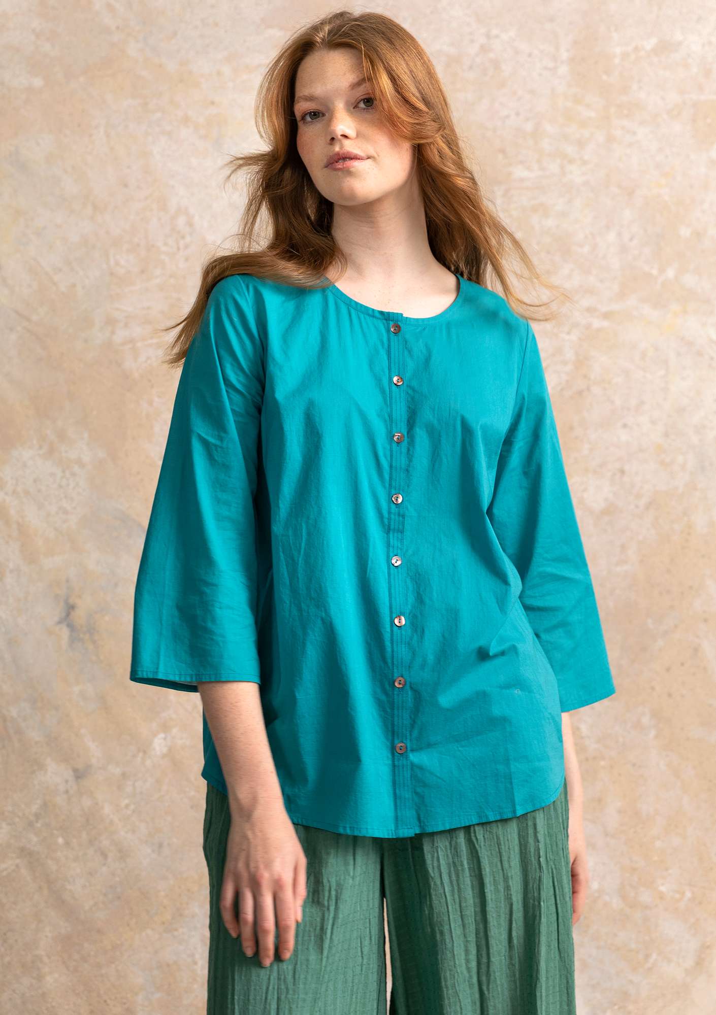 “Evelyn” organic cotton blouse turquoise