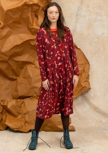 Gemustertes oder einfarbiges Jerseykleid „Frida“ aus Bio-Baumwolle - dunkelachatrot-gemustert