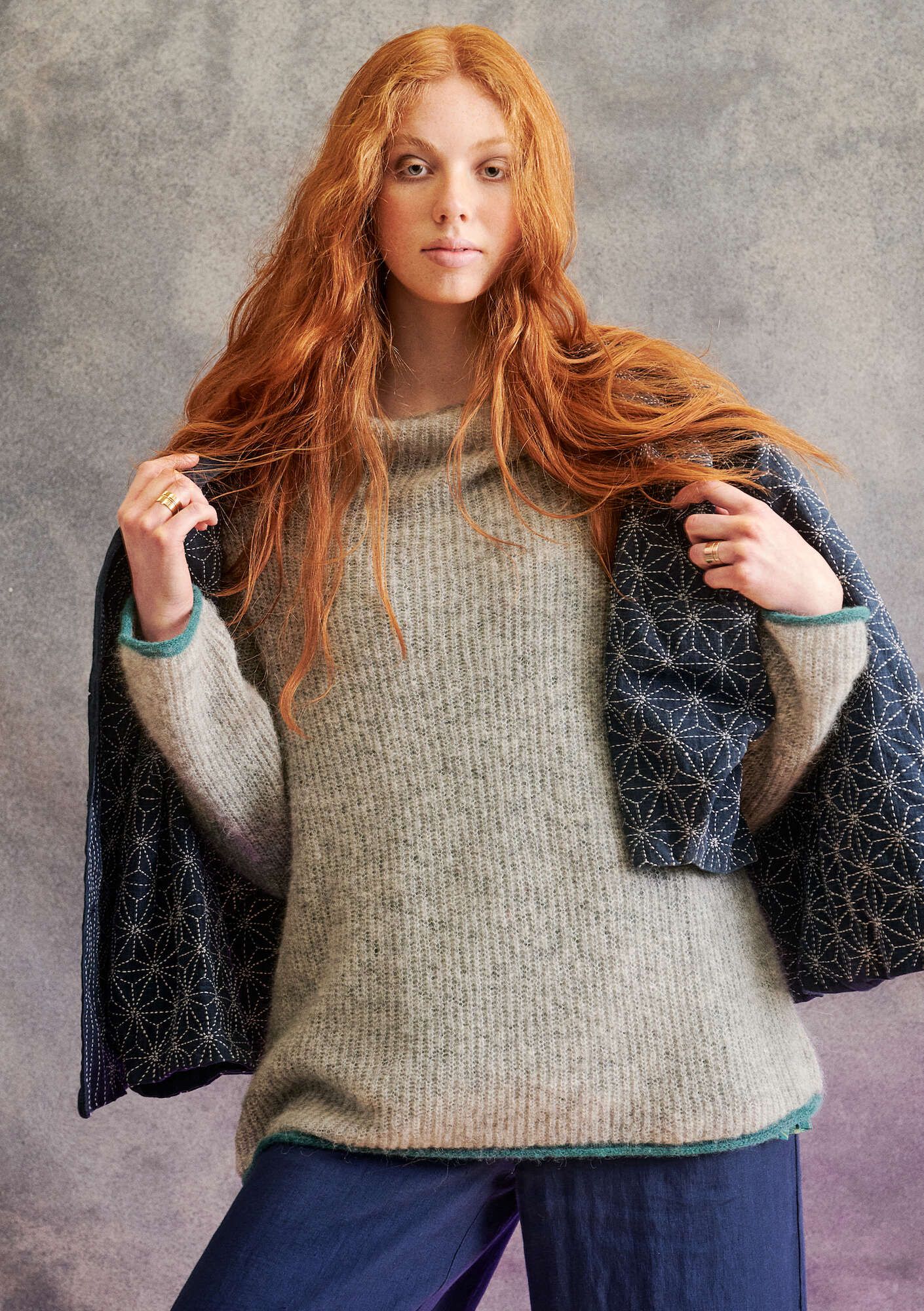 Knitted alpaca blend sweater pearl grey thumbnail