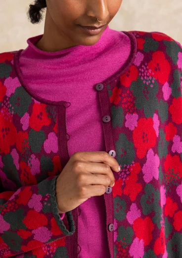 Gilet fleuri "Hillevi" en coton biologique/recyclé - aubergine