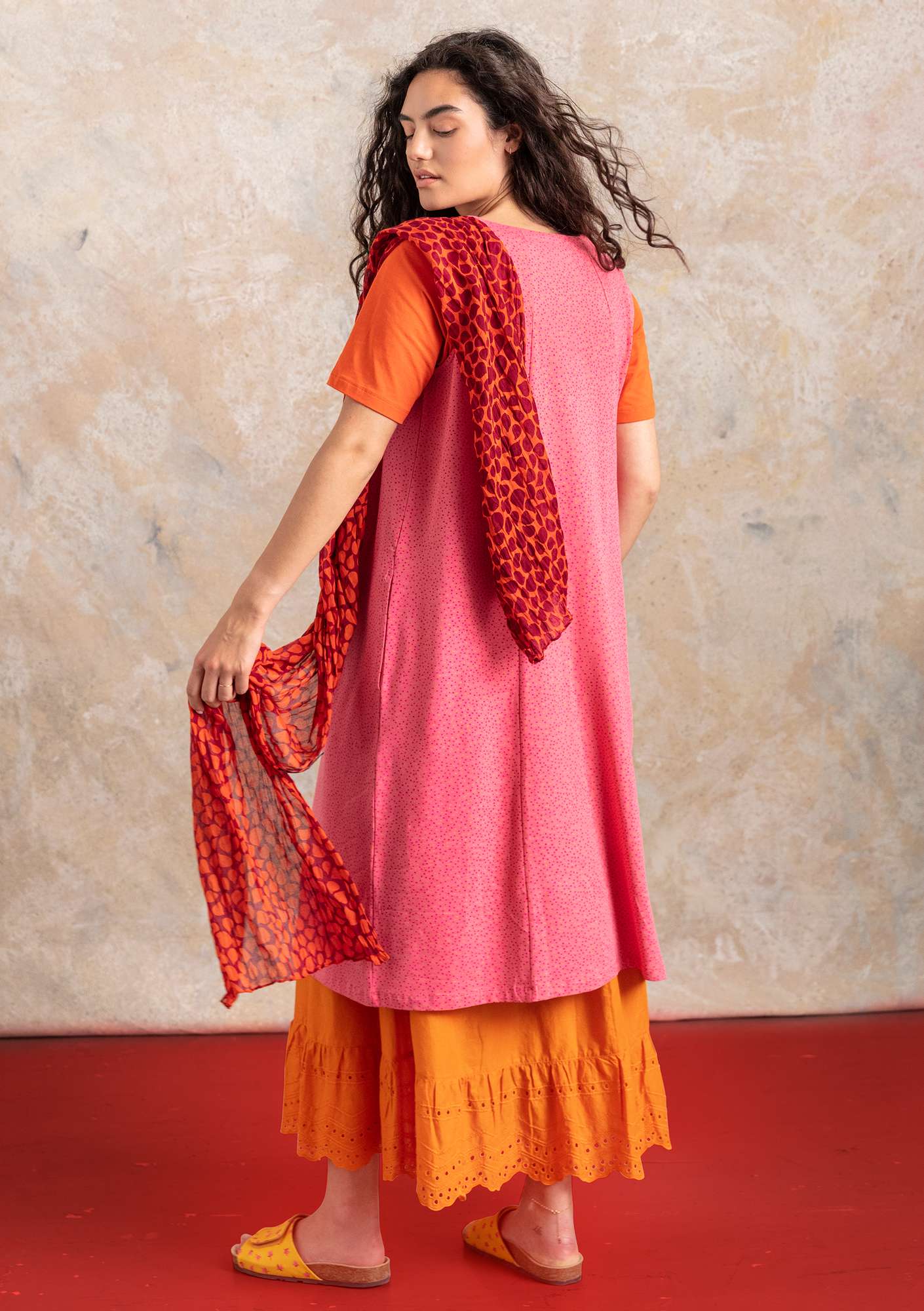 Robe  Iliana  en jersey de coton biologique/élasthanne flamant rose/motif