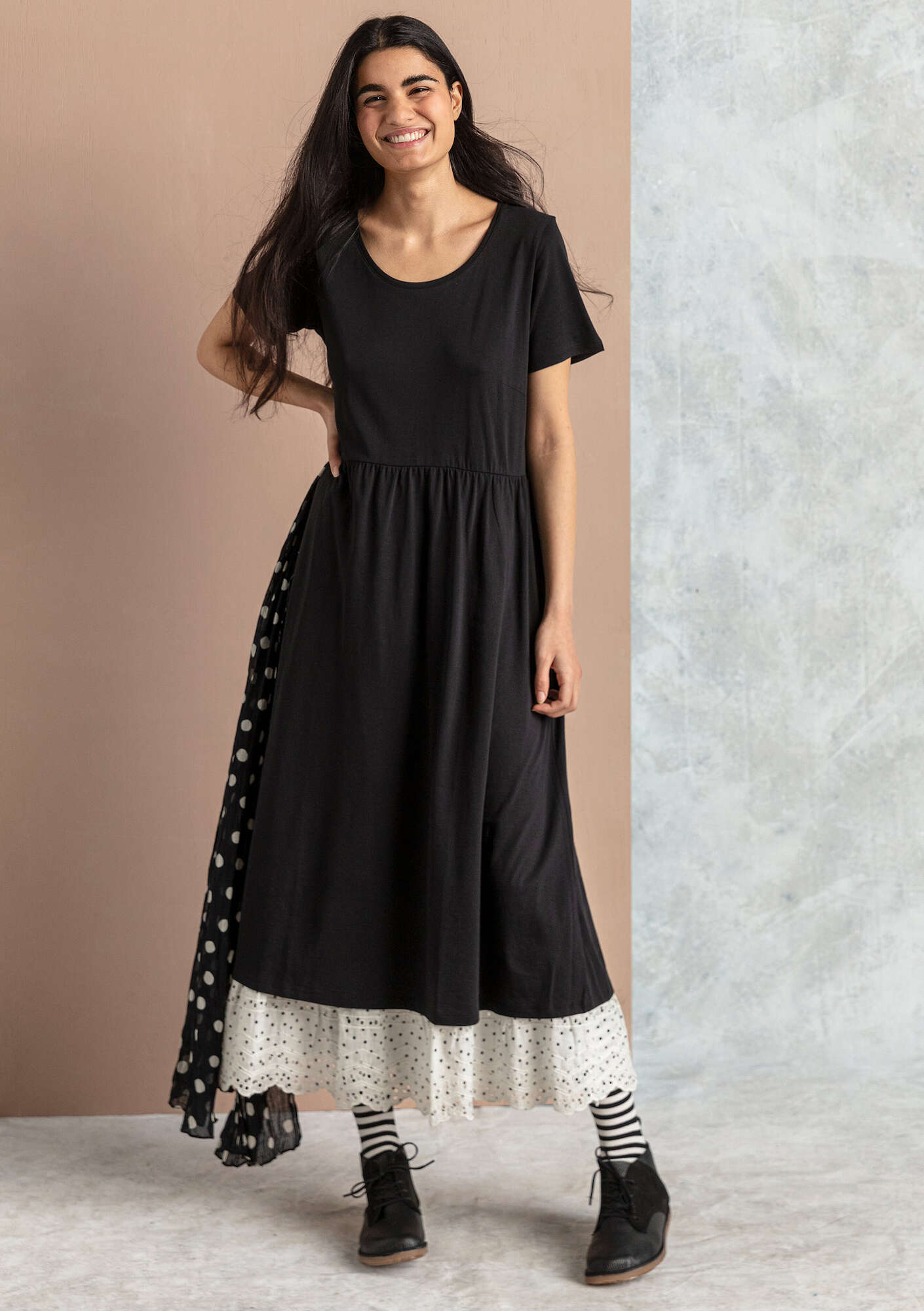 “Isolde” jersey dress in organic cotton/modal black thumbnail