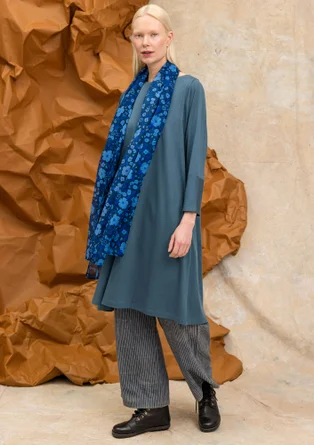 “Ellen” striped/solid-colour organic cotton/modal jersey dress - indigo green