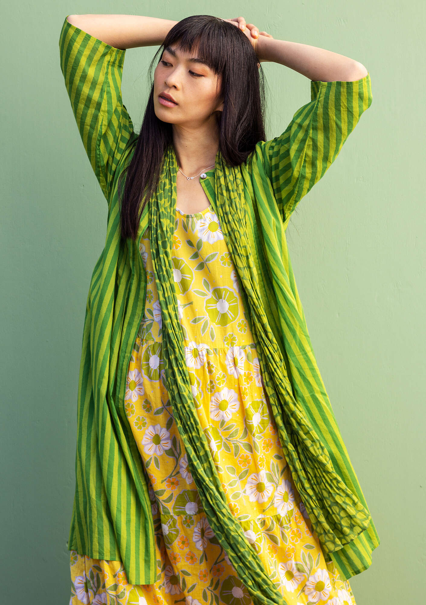 “Serafina” woven organic cotton dress kiwi/patterned thumbnail