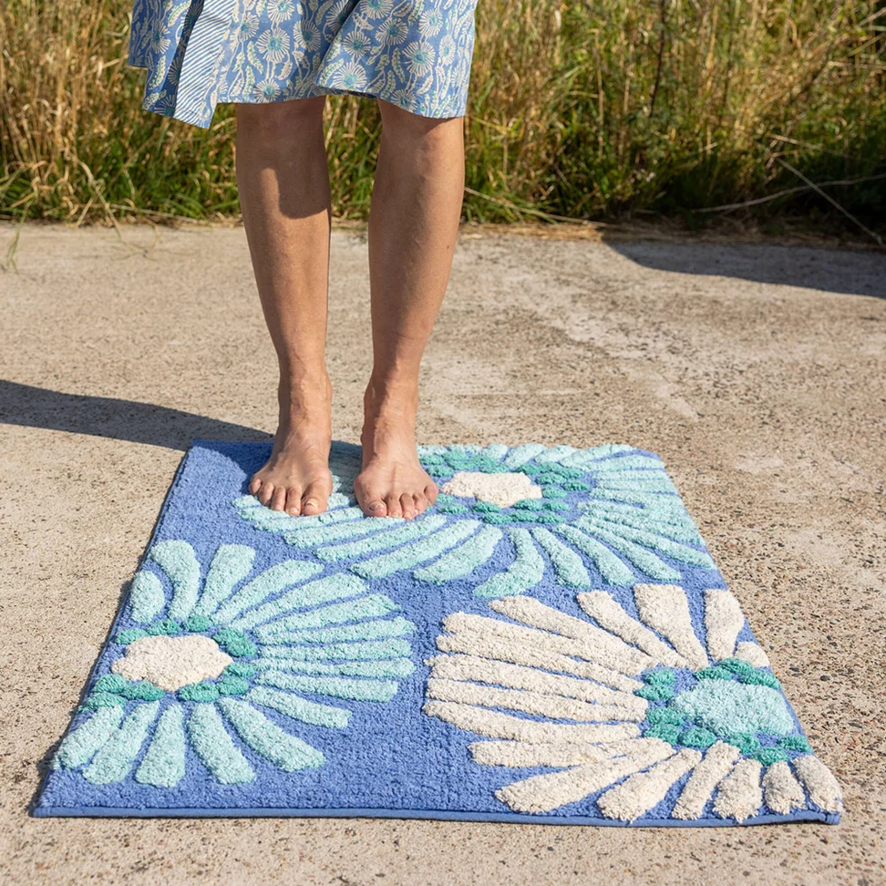 “Poppies” organic cotton bath mat - sea blue