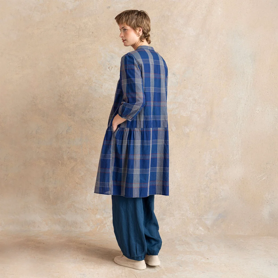 “Nora” woven dress in organic cotton - dark indigo