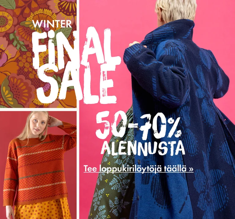 Kollaasi, jossa Gudrun Sjödénin vaatteita ja kuvioita. 