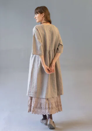 Gestreiftes oder einfarbiges Knopfleistenkleid „Sylvi“ aus Leinen - dunkelnatur-gestreift