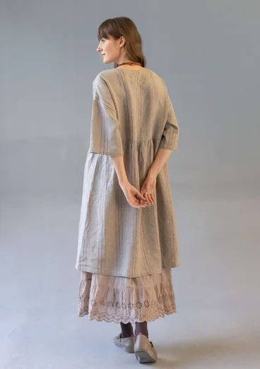 Gestreiftes oder einfarbiges Knopfleistenkleid „Sylvi“ aus Leinen - dunkelnatur-gestreift