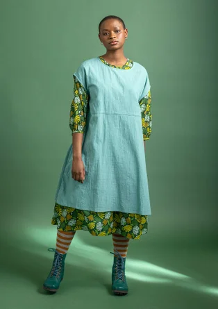 Ärmelloses Webkleid aus Bio-Baumwolle - aquamarin