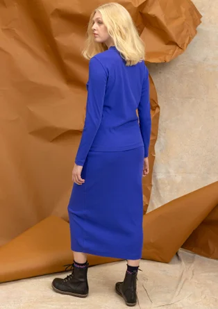 Long jersey skirt in organic cotton rib - cobalt blue