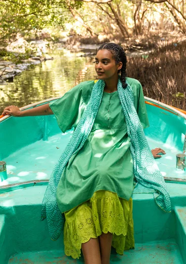 “Reflexions” woven organic cotton dress - malachite