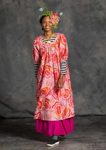 Vævet kjole "Great Rose" i økologisk bomuld/silke - lys pudderrosa