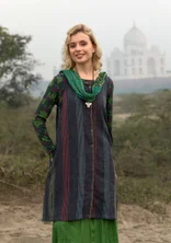 “Sylvi” sleeveless, striped/solid-colour linen dress - black/striped