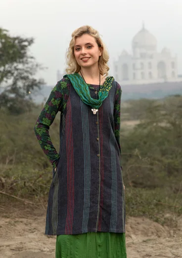 Gestreiftes oder einfarbiges Kleid „Sylvi“ aus Leinen - schwarz-gestreift