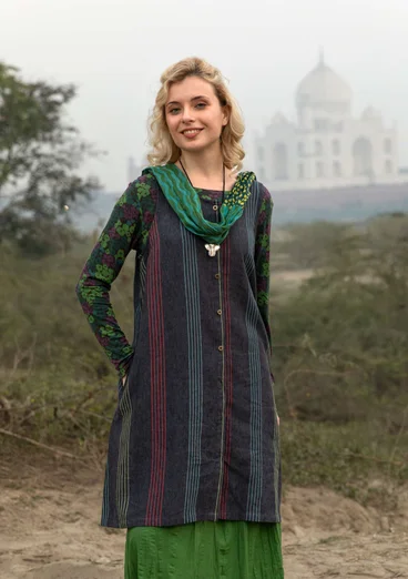 Gestreiftes oder einfarbiges Kleid „Sylvi“ aus Leinen - schwarz-gestreift