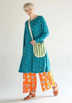 “1964” dotted jersey dress in cotton/modal - turquoise