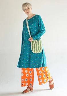 Gepunktetes Jerseykleid „1964“ aus Baumwolle/Modal - türkis