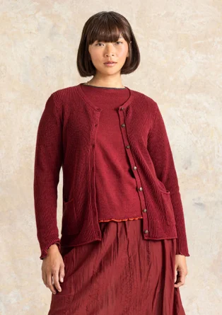 Gilet en côtes anglaises en lin/coton biologique - rouge agate foncé