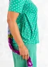 Kortärmad trikåtop "Ines" i ekologisk bomull (malakit/mönstrad S)