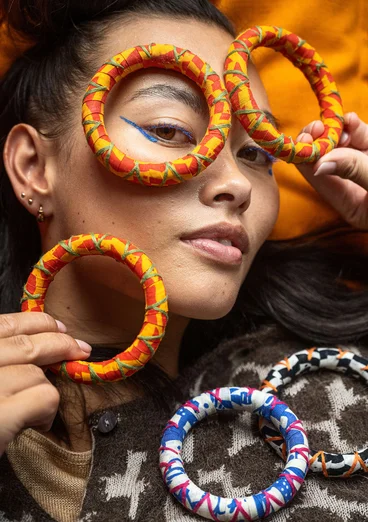 “Zuri” bracelet in organic cotton/recycled wood - sunshine