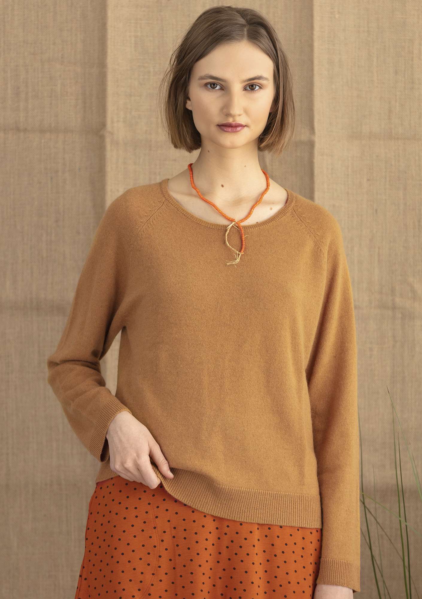Cashmere sweater ochre/solid colour