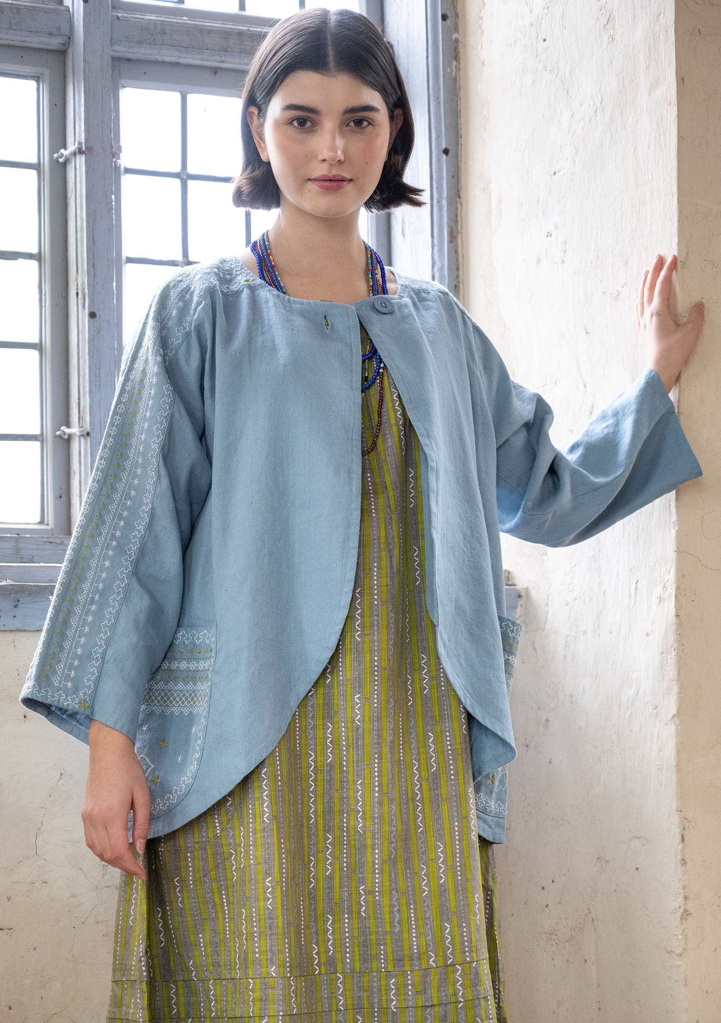“Ebba” organic cotton/linen jacket light blue thumbnail