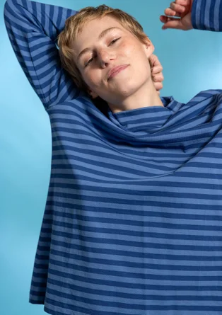 Striped mock turtleneck in organic cotton - indigo blue
