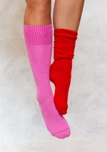 Chaussettes hautes en coton biologique uni - rouge perroquet