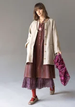 Longline, garment-washed woven linen jacket - dark natural