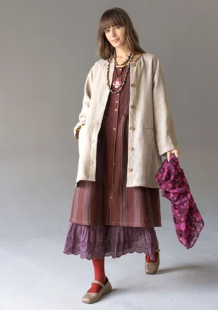 Longline, garment-washed woven linen jacket - dark natural