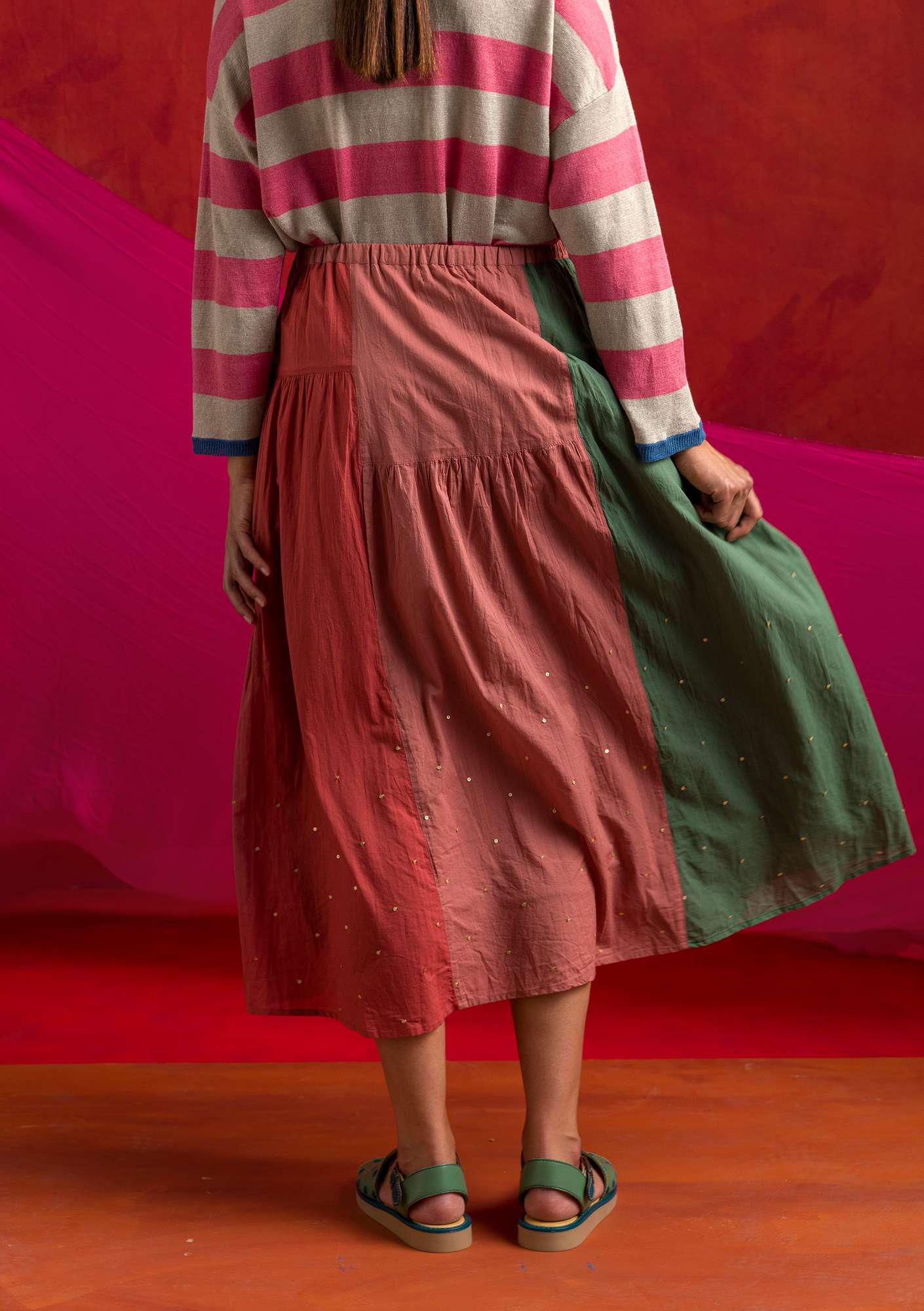 “Volcano  woven organic cotton skirt sea green