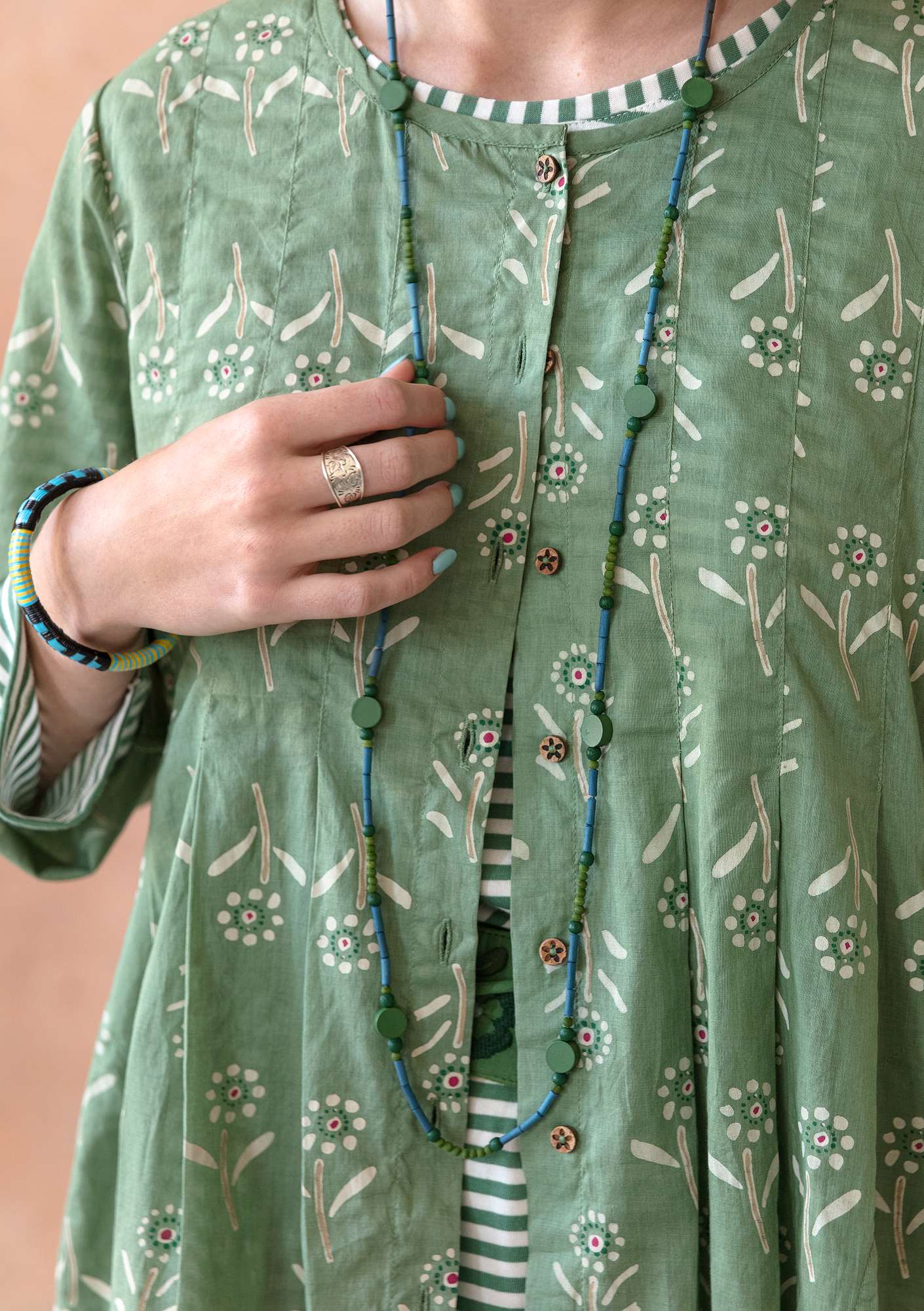 “Chai” tunic in woven organic cotton sea green