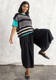 Slip-over "Rut" van gebreid biologisch/gerecycled katoen - asgrijs/strepen